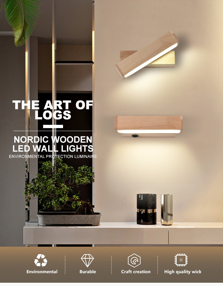 Nordic Design Rotating Bedside Wooden Wall Lamp - Image 4