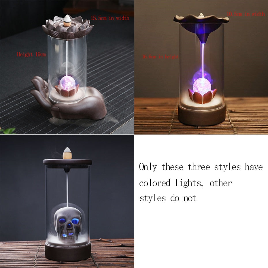 Gothic Skull Ceramic Incense Fountain