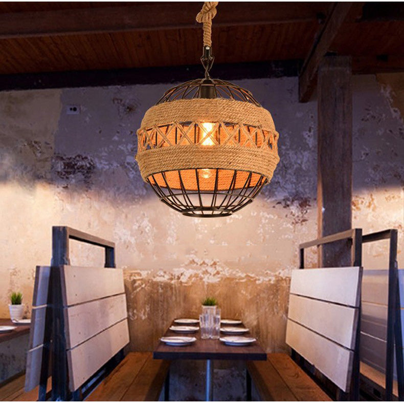 Minimal Natural Retro Rural Rope Ball Chandelier - Image 6