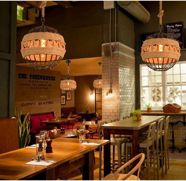 Minimal Natural Retro Rural Rope Ball Chandelier - Image 8
