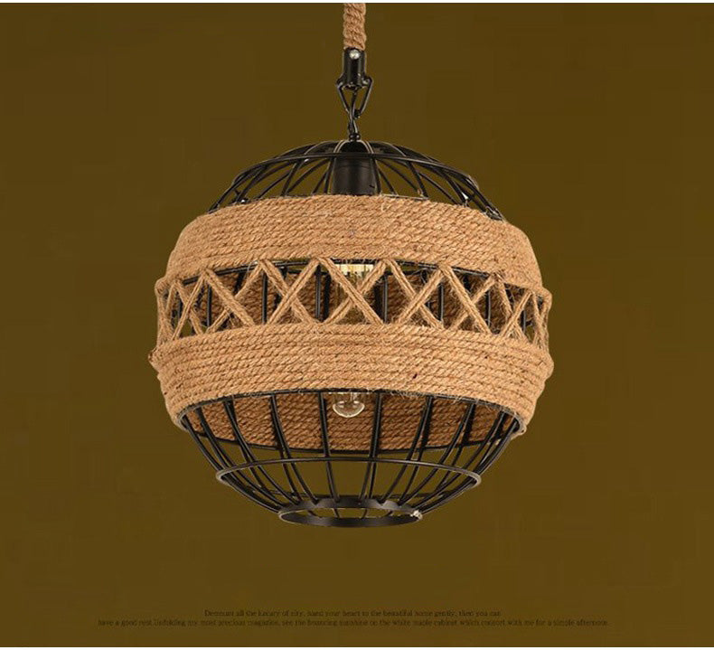 Minimal Natural Retro Rural Rope Ball Chandelier - Image 2