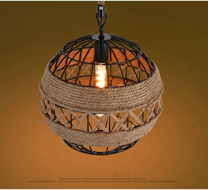 Minimal Natural Retro Rural Rope Ball Chandelier - Image 7