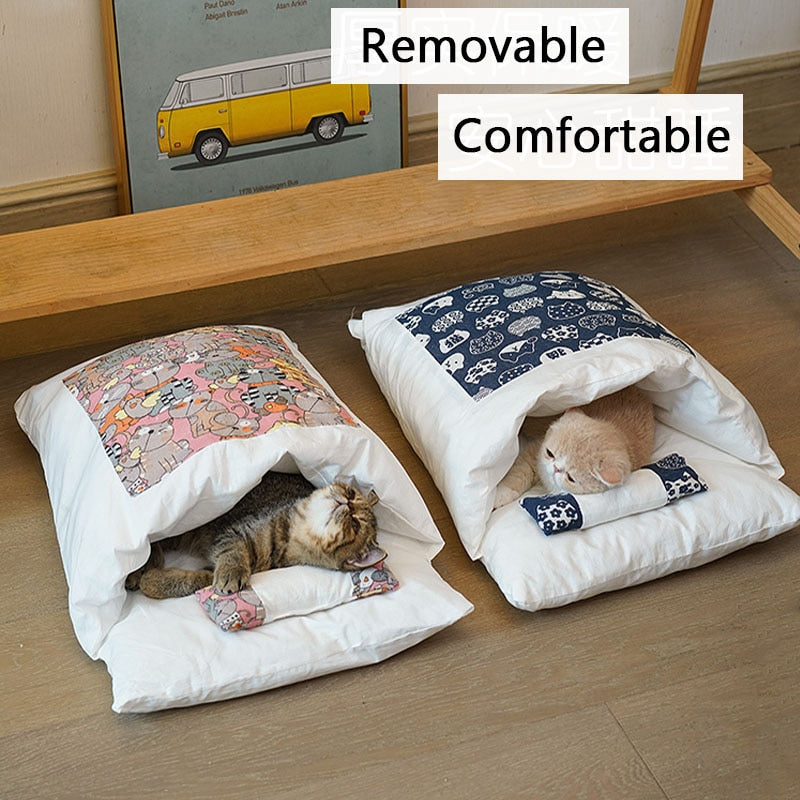 Japanese Style Adorable Cat Sleeping Bed - Image 1