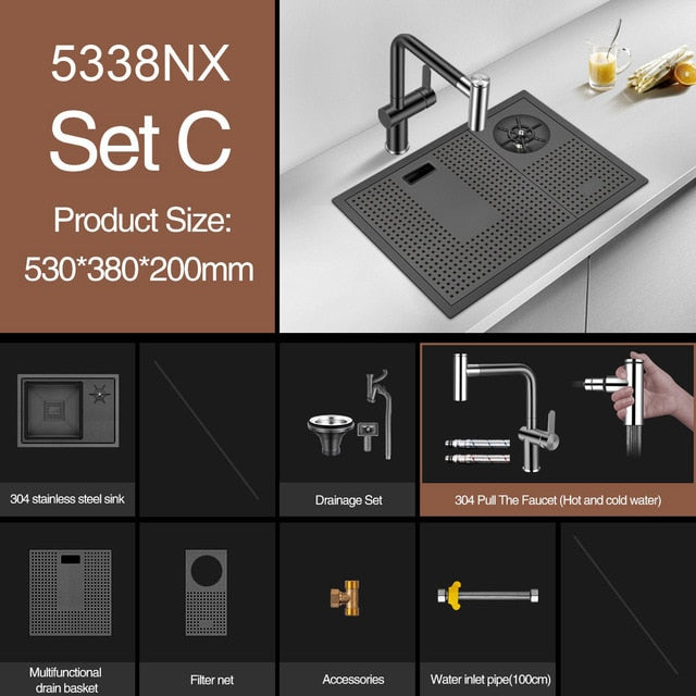 Elegant Black Nano Smart Kitchen Sink - Image 12