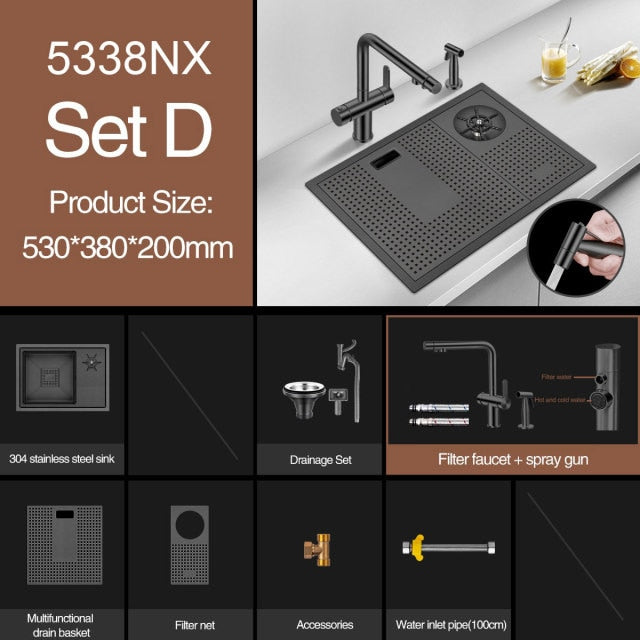 Elegant Black Nano Smart Kitchen Sink