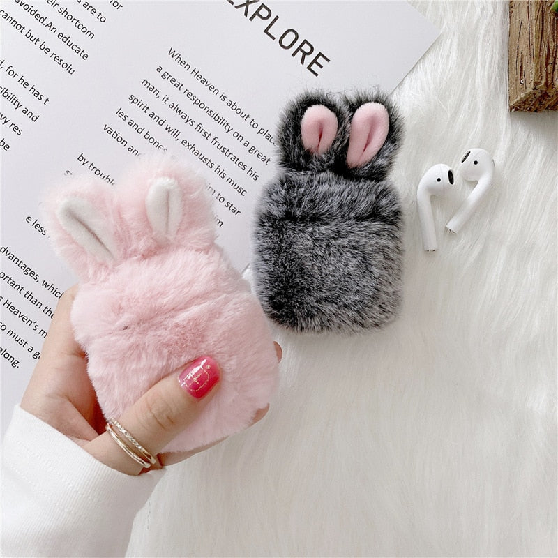 Cute Rabbit Ears Plush AirPods Case - Image 0