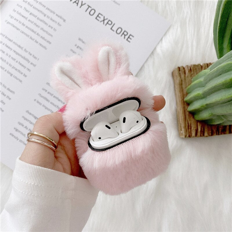 Cute Rabbit Ears Plush AirPods Case - Image 3