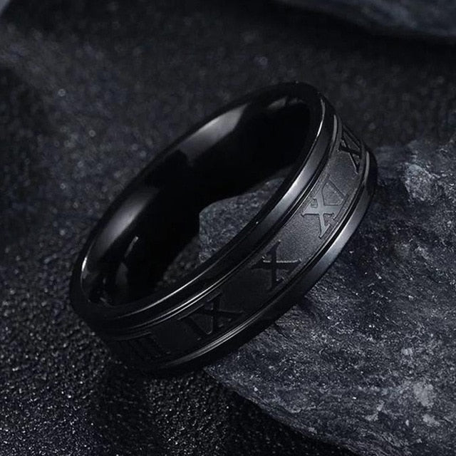 Unisex Luxury Roman Numerals Stainless Steel Rings - Image 3