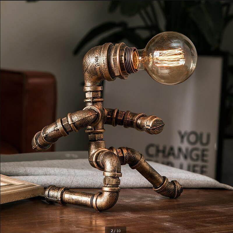 Robot Human Figures Iron Pipe Table Lamps - Image 0