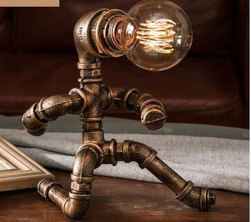 Robot Human Figures Iron Pipe Table Lamps