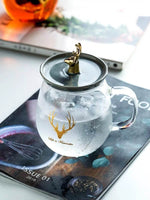 Double Wall Glass Cup With Deer Shape Ceramic Lid - MaviGadget