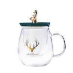 Double Wall Glass Cup With Deer Shape Ceramic Lid - MaviGadget