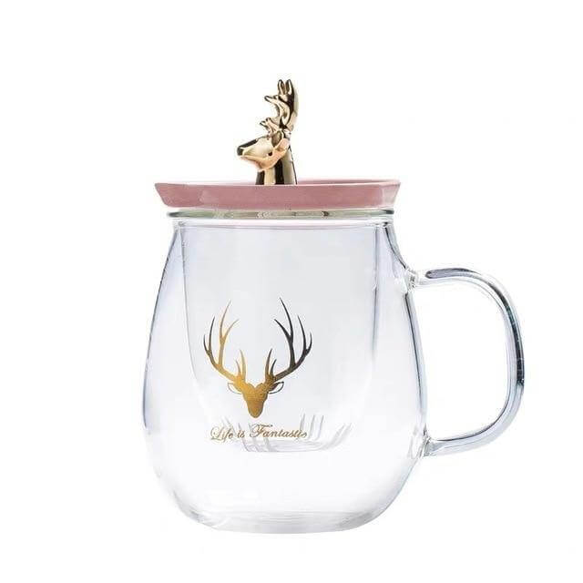 Double Wall Glass Cup With Deer Shape Ceramic Lid - Image 5