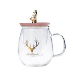 Double Wall Glass Cup With Deer Shape Ceramic Lid - MaviGadget