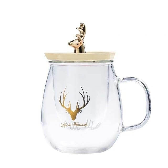 Double Wall Glass Cup With Deer Shape Ceramic Lid - Image 7