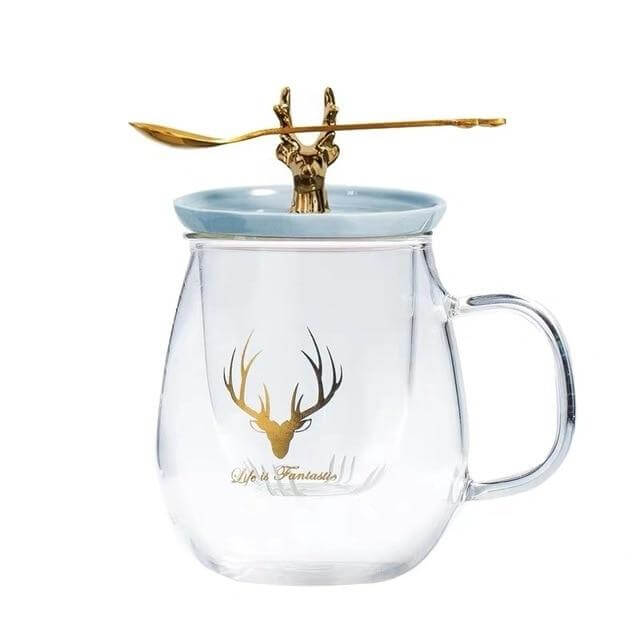 Double Wall Glass Cup With Deer Shape Ceramic Lid - Image 6