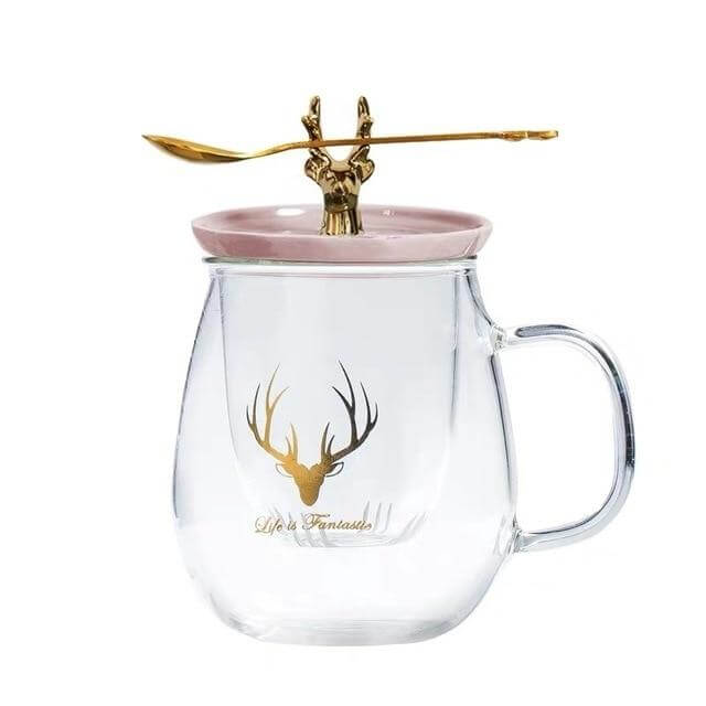 Double Wall Glass Cup With Deer Shape Ceramic Lid - Image 13