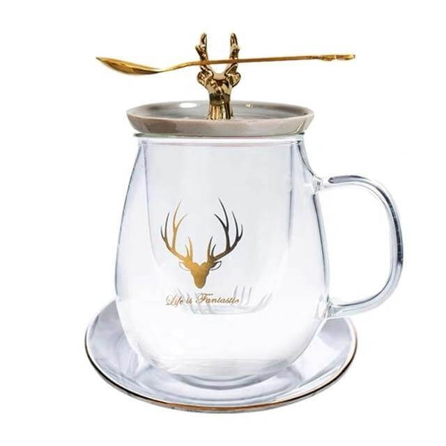Double Wall Glass Cup With Deer Shape Ceramic Lid - Image 4