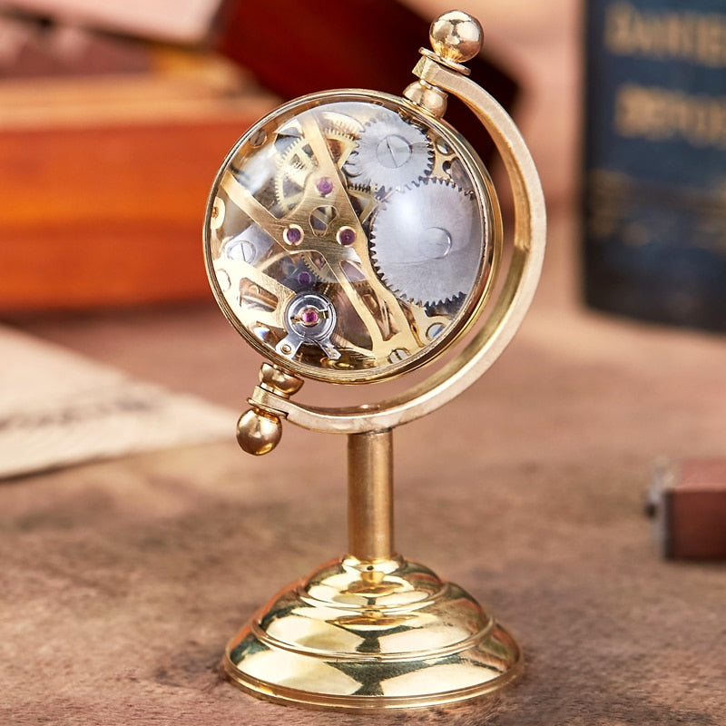 Mechanical Gold Spinning Globe Desk Clock - Image 0