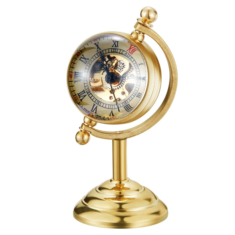 Mechanical Gold Spinning Globe Desk Clock - Image 1