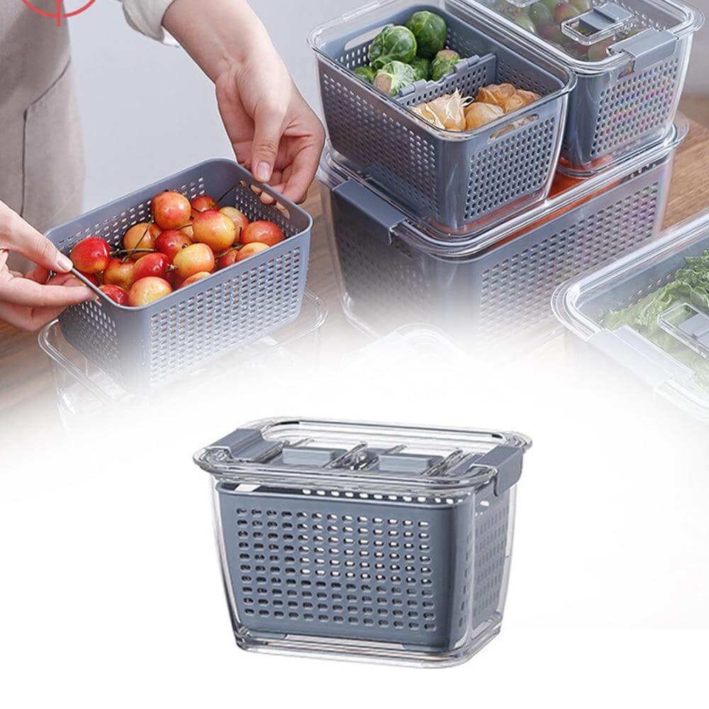 Multifunctional Vegetables & Fruit Fridge Drain Organizer Box with Lid