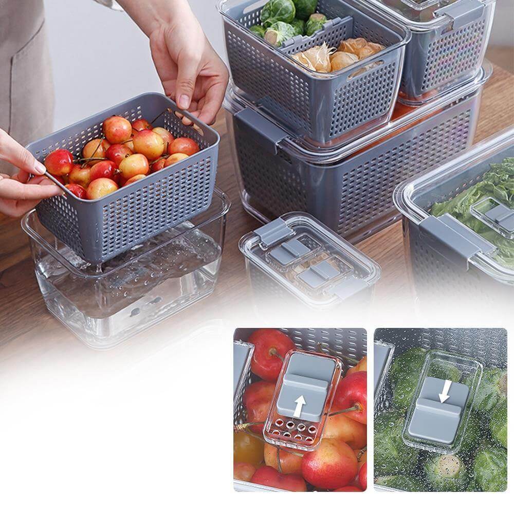 Multifunctional Vegetables & Fruit Fridge Drain Organizer Box with Lid