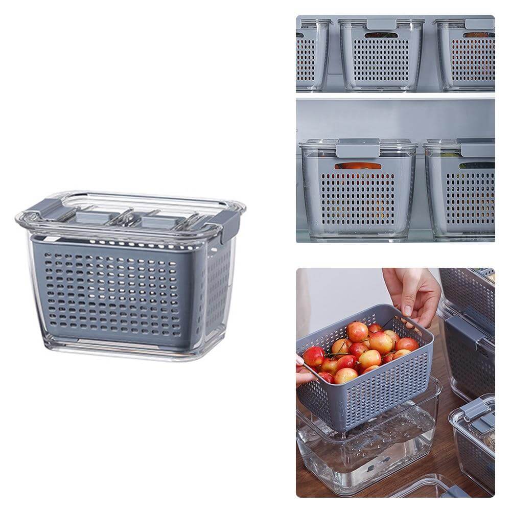 Multifunctional Vegetables & Fruit Fridge Drain Organizer Box with Lid