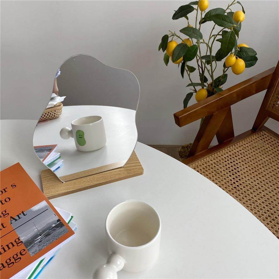 Irregular Korean Style Decorative Make-up Mirror Wooden Base - Image 2