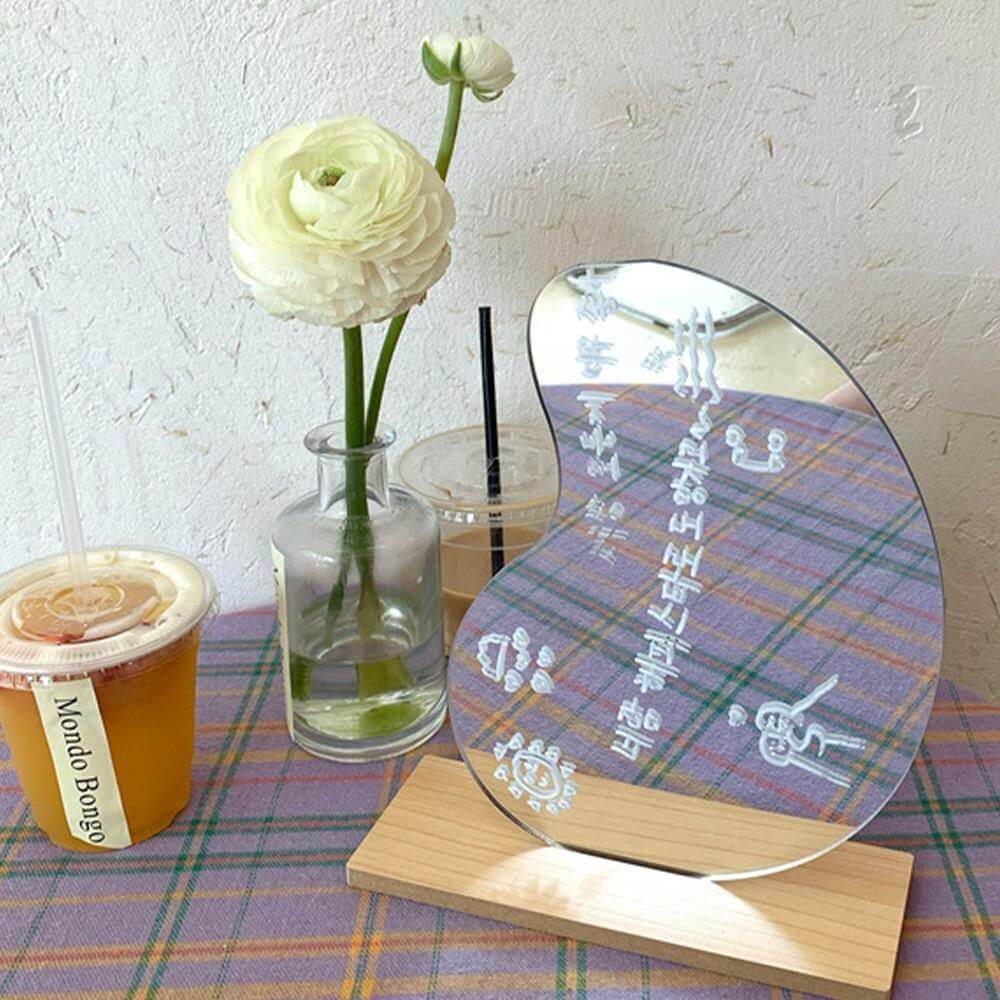 Irregular Korean Style Decorative Make-up Mirror Wooden Base