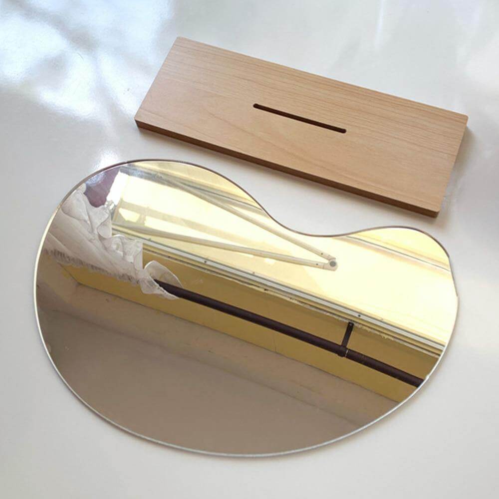 Irregular Korean Style Decorative Make-up Mirror Wooden Base