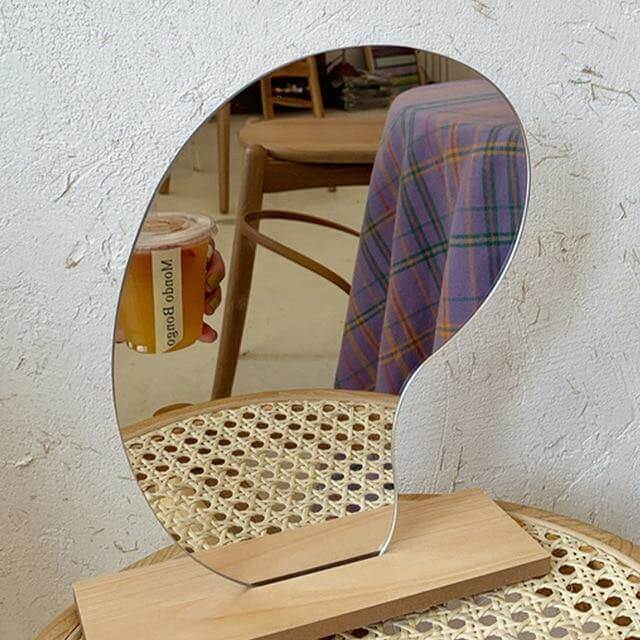 Irregular Korean Style Decorative Make-up Mirror Wooden Base - Image 3