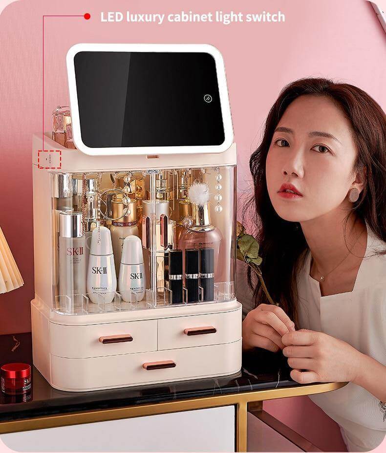 Cosmetic Make-up Jewelry Organizer with Led Lighted Mirror - Image 13