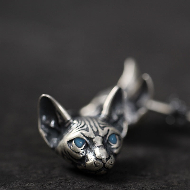 Vintage Silver Punk Cat Earrings - Image 0