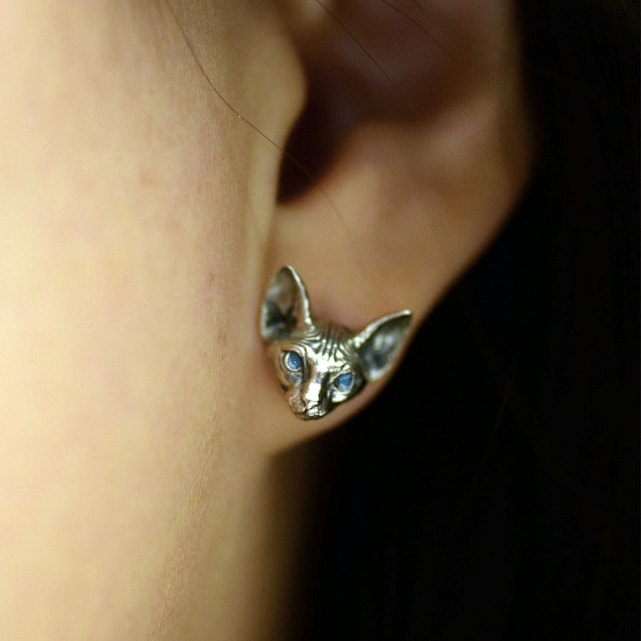 Vintage Silver Punk Cat Earrings - Image 1