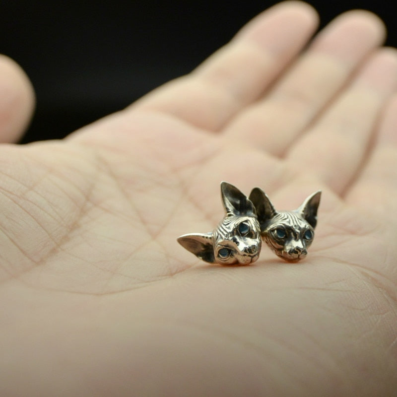 Vintage Silver Punk Cat Earrings - Image 2