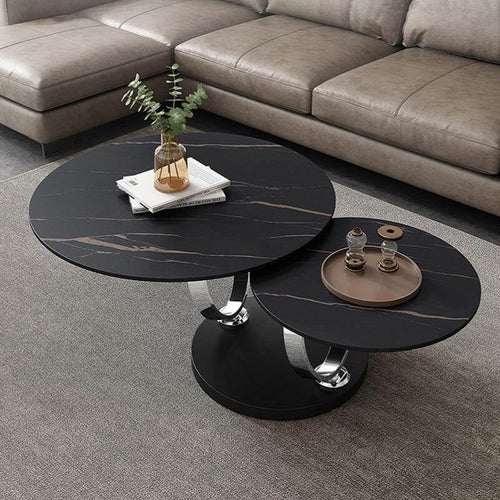 Italian Modern Two-layer Coffee Side Table with Marble Top - Image 0