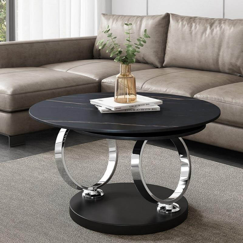 Italian Modern Two-layer Coffee Side Table with Marble Top