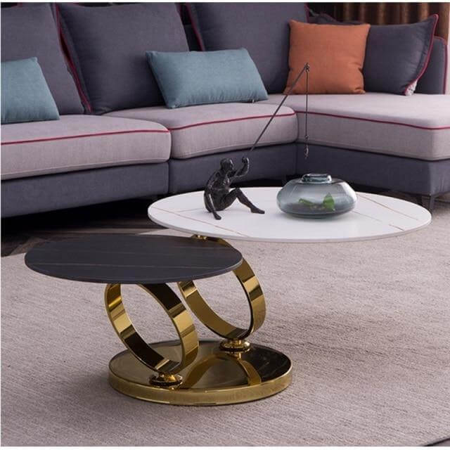 Italian Modern Two-layer Coffee Side Table with Marble Top