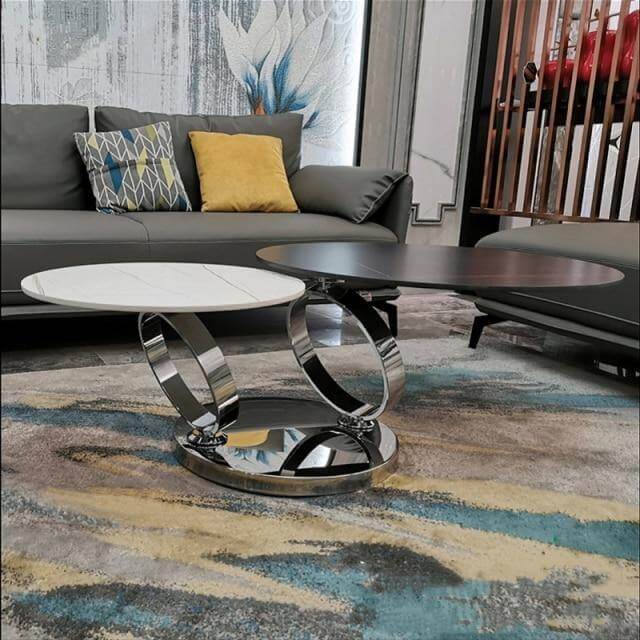 Italian Modern Two-layer Coffee Side Table with Marble Top - Image 3