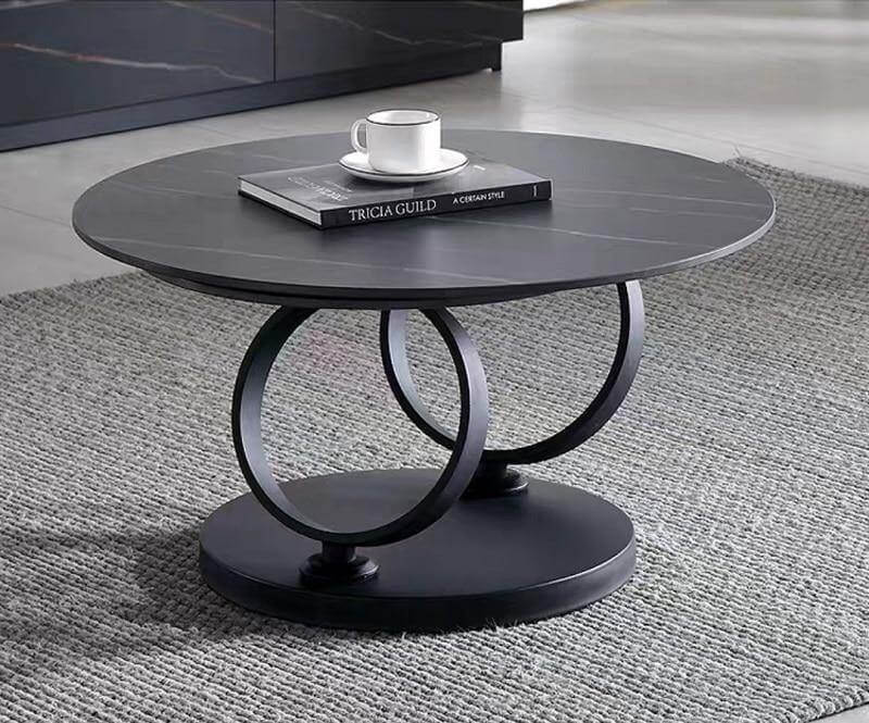 Italian Modern Two-layer Coffee Side Table with Marble Top