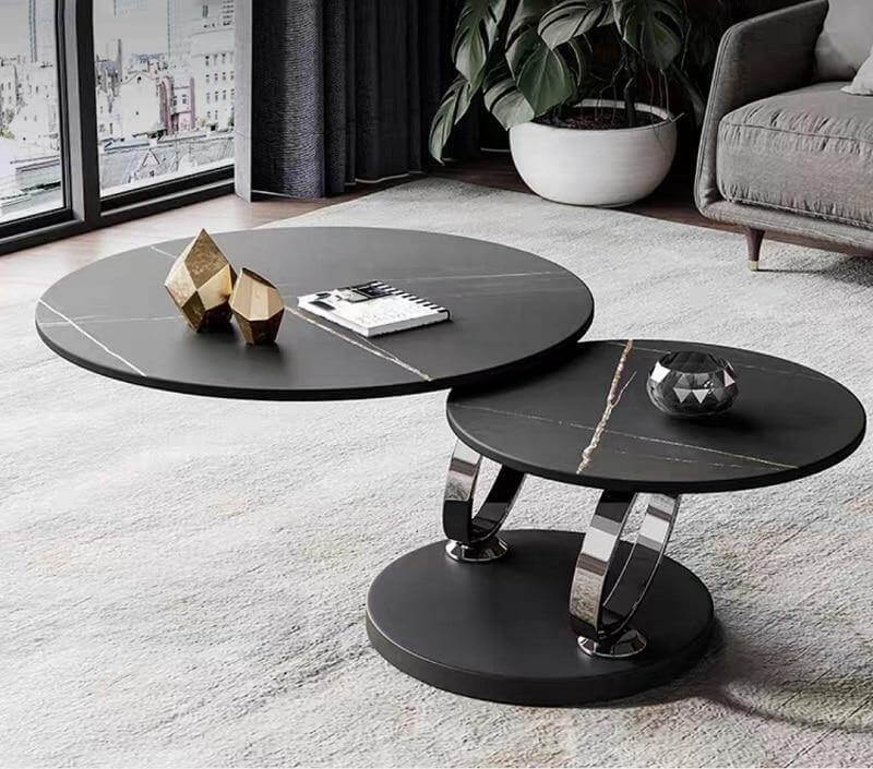 Italian Modern Two-layer Coffee Side Table with Marble Top