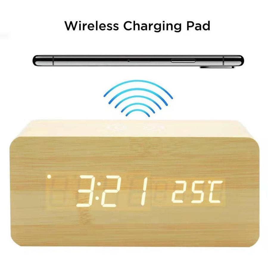 Modern Wooden Wireless Charging Alarm Clock - Image 7