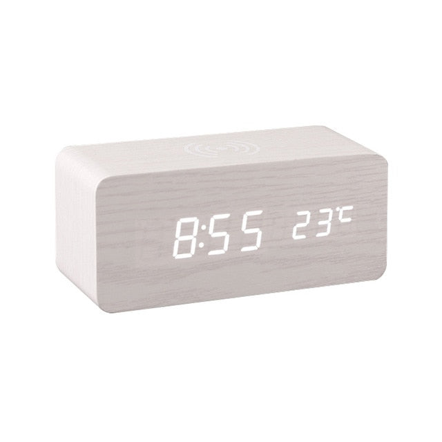 Modern Wooden Wireless Charging Alarm Clock - Image 5