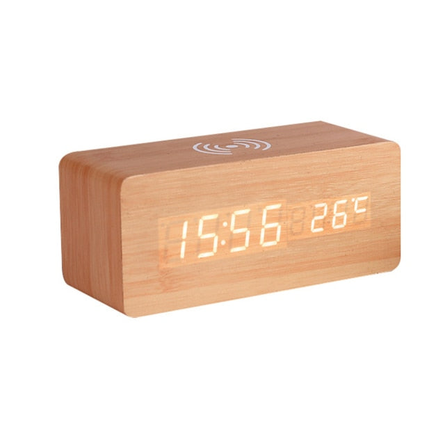 Modern Wooden Wireless Charging Alarm Clock - Image 4