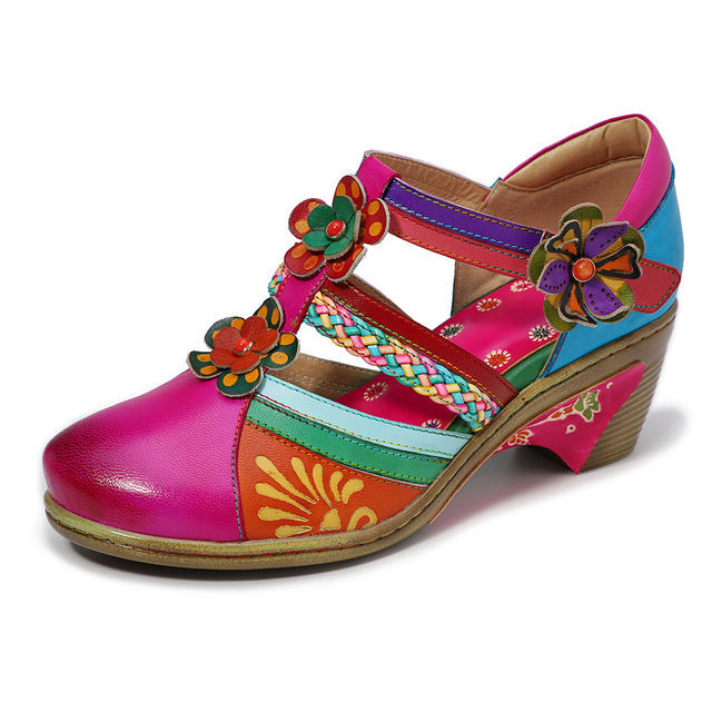 Retro Leather Flower Hollow Out Sandals - Image 7