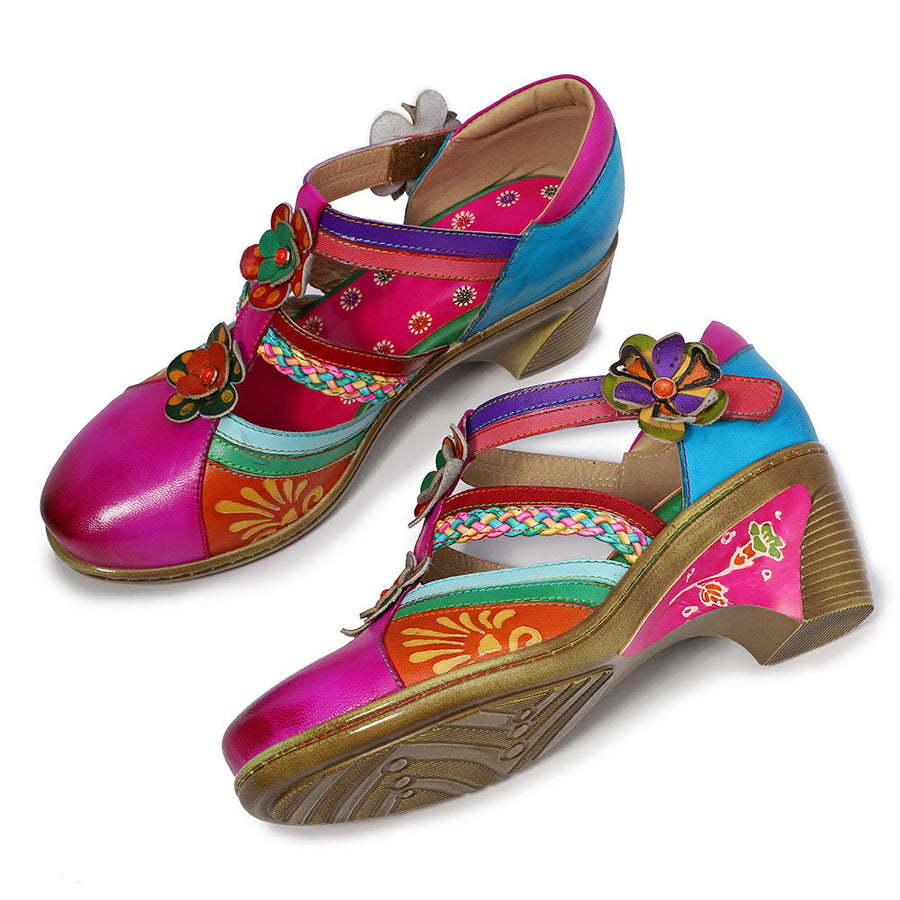 Retro Leather Flower Hollow Out Sandals - Image 3