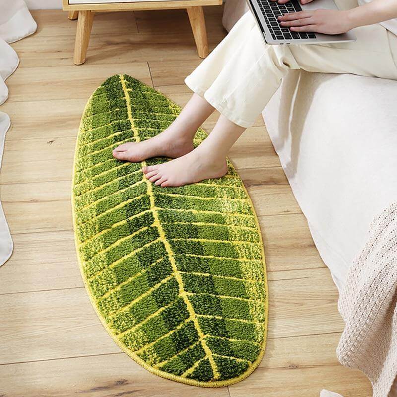 Pure Green Leaf Shape Home Rug - Image 2