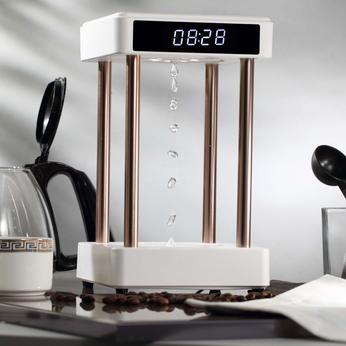 Anti Gravity Levitating Water Drops Hourglass Fountain Lamp