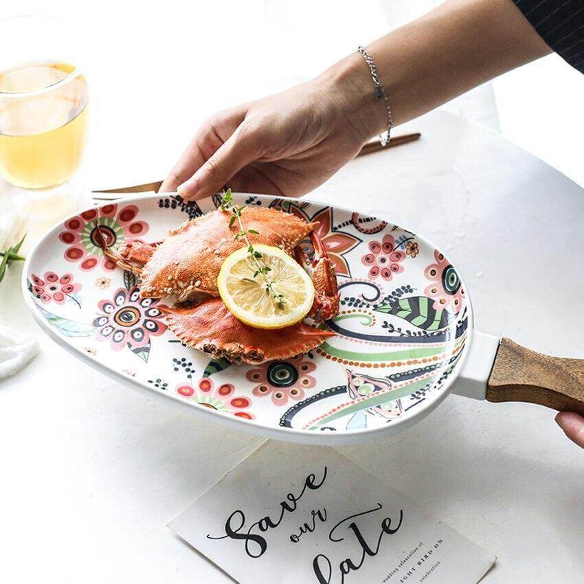 Colorful Ceramic Floral Pattern Serving Plate