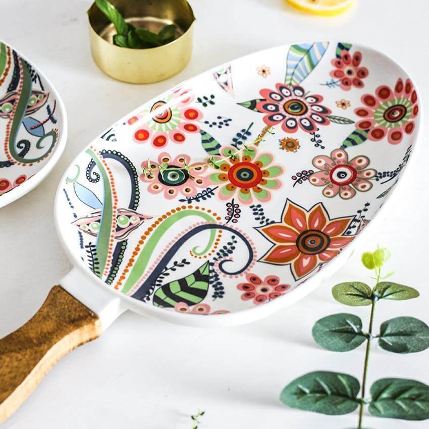 Colorful Ceramic Floral Pattern Serving Plate